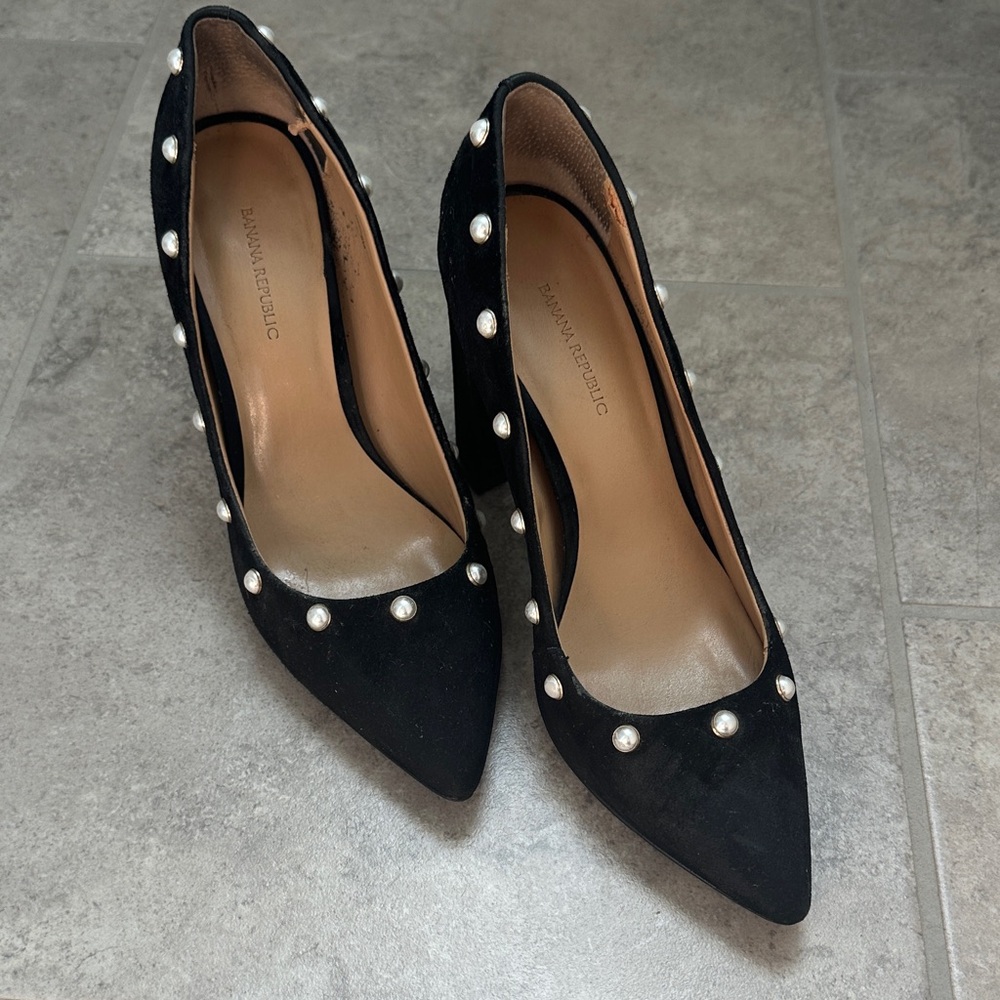 Banana Republic Black Heels with Pearl Accents